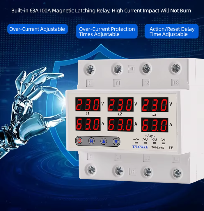 محافظ ولتاژ جریان سه فاز 100 آمپر قابل تنظیم