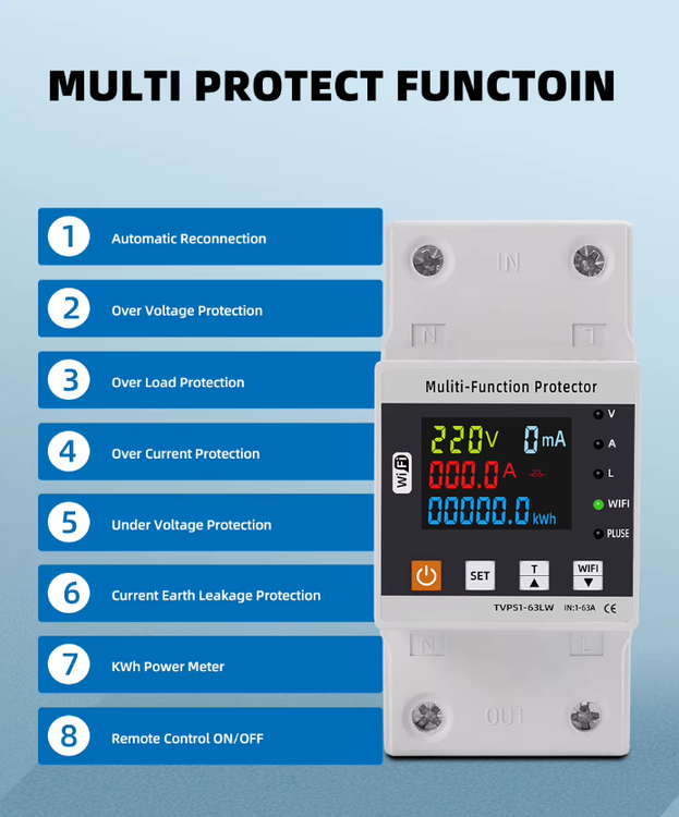محافظ هوشمند(ولتاژ-جریان-نشتی جریان- نمایش کیلووات مصرفی)