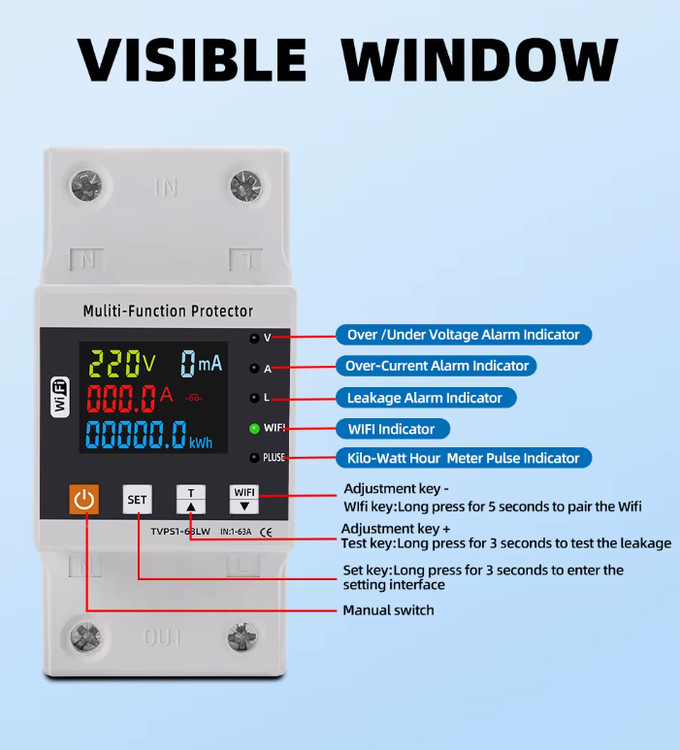 محافظ هوشمند(ولتاژ-جریان-نشتی جریان- نمایش کیلووات مصرفی)