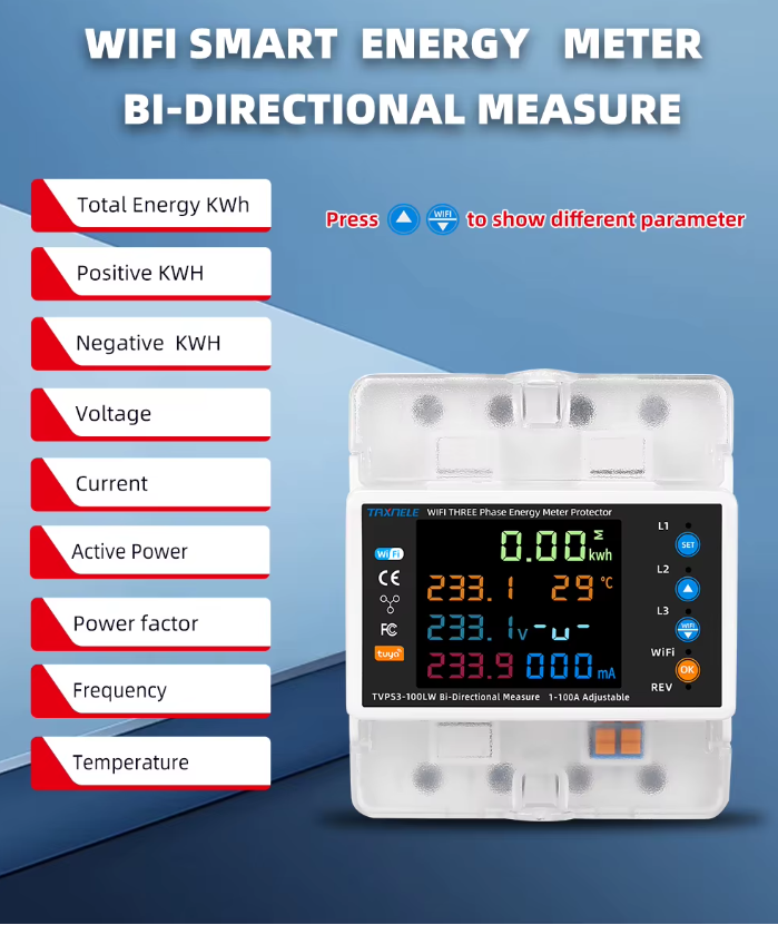 محافظ هوشمند سه‌فاز WiFi دوطرفه Taxnele مدل 100A