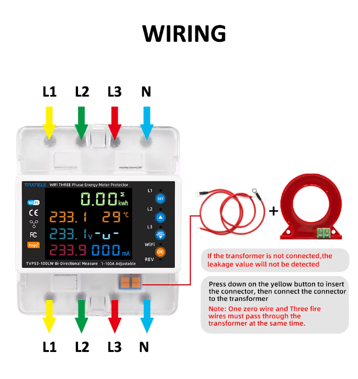 محافظ هوشمند سه‌فاز WiFi دوطرفه Taxnele مدل 100A
