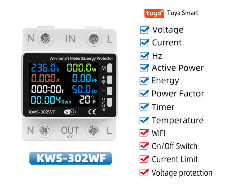 محافظ و نمایشگر هوشمند تکفاز مدل KWS-302WF – کنترل ولتاژ، جریان و دما