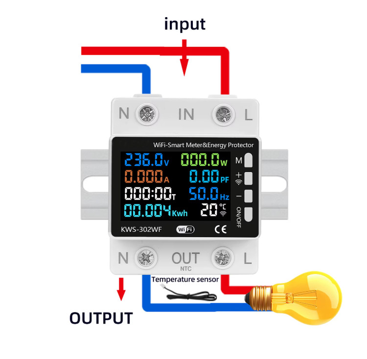 محافظ و نمایشگر هوشمند تکفاز مدل KWS-302WF – کنترل ولتاژ، جریان و دما
