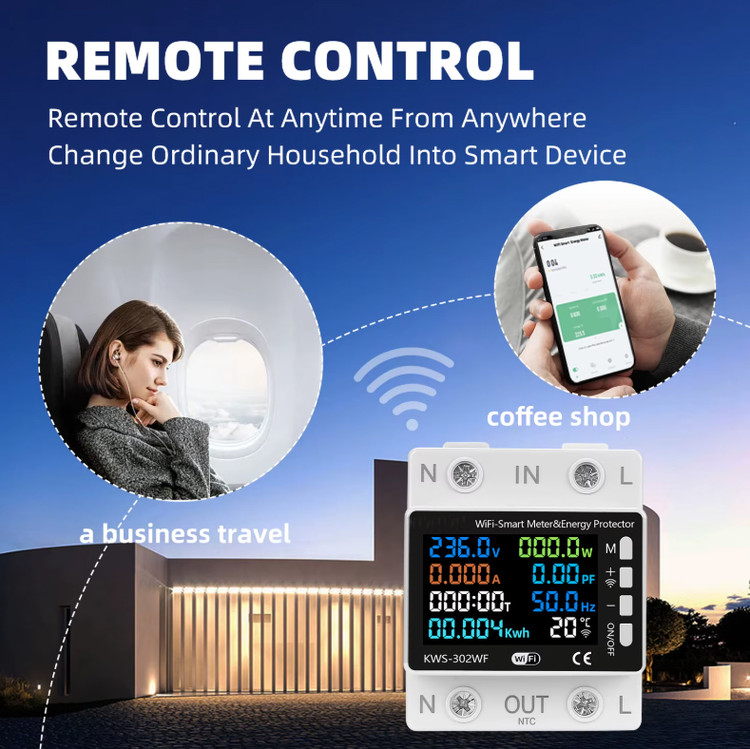 محافظ و نمایشگر هوشمند تکفاز مدل KWS-302WF – کنترل ولتاژ، جریان و دما