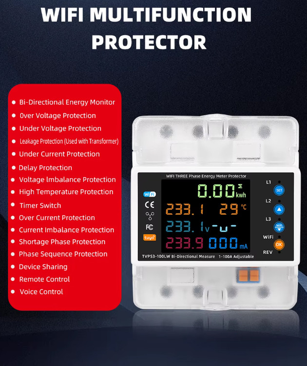 محافظ هوشمند سهفاز WiFi دوطرفه مدل 100A