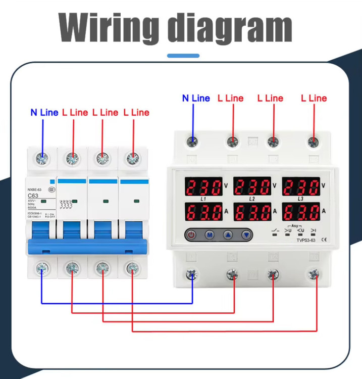 محافظ ولتاژ جریان سه فاز دیجیتال 63 آمپر