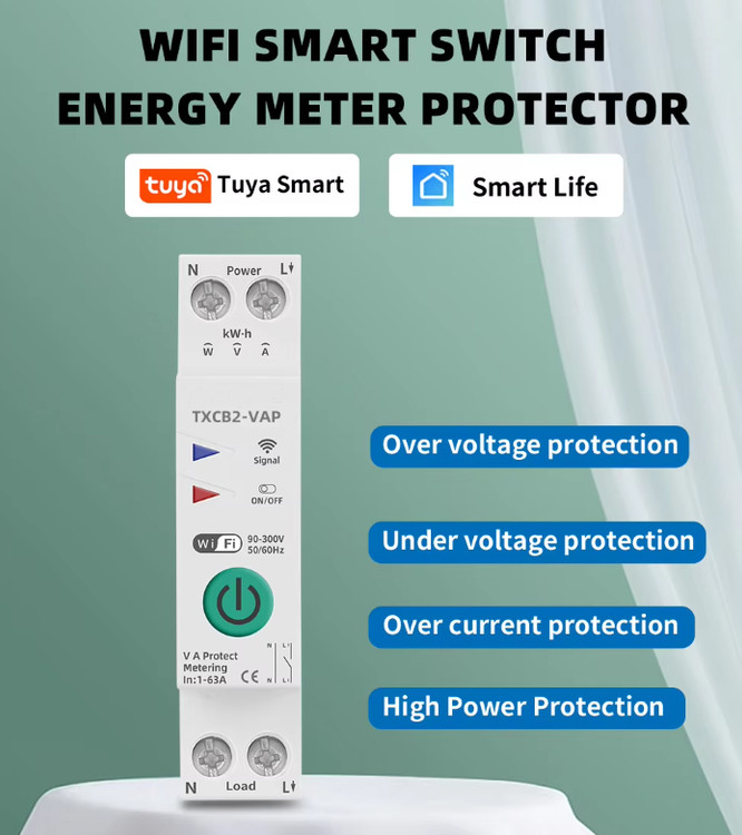 مینیاتوری هوشمند قابل تنظیم 1-63 آمپر (محافظ ولتاژ و جریان)