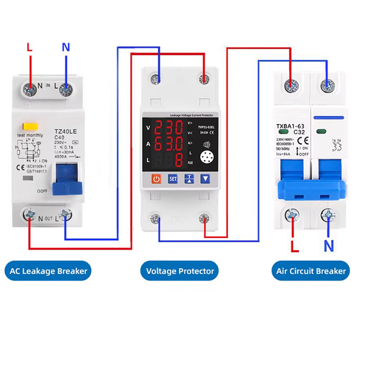 محافظ ولتاژ، جریان و نشتی جریان 63 آمپر مدل TVPS1-63EL